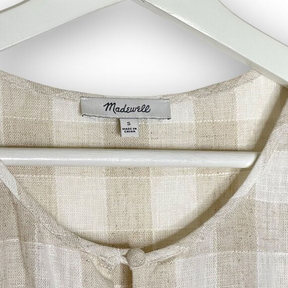 Madewell Button Front Tiered Midi Dress Undyed Gingham Linen Blend Women’s Small - Picture 7 of 9